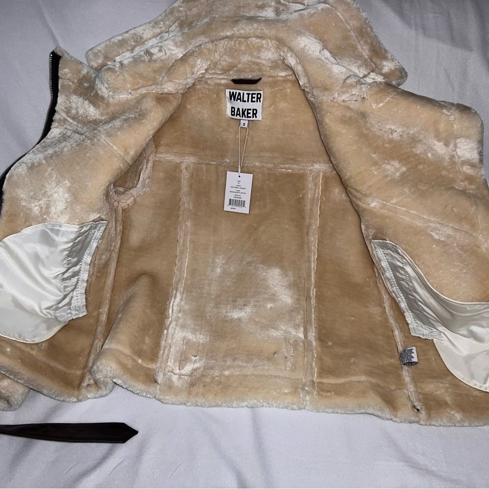 Walter Baker Dark Brown Leather Jacket with Cream Shearling - Picture 8 of 15